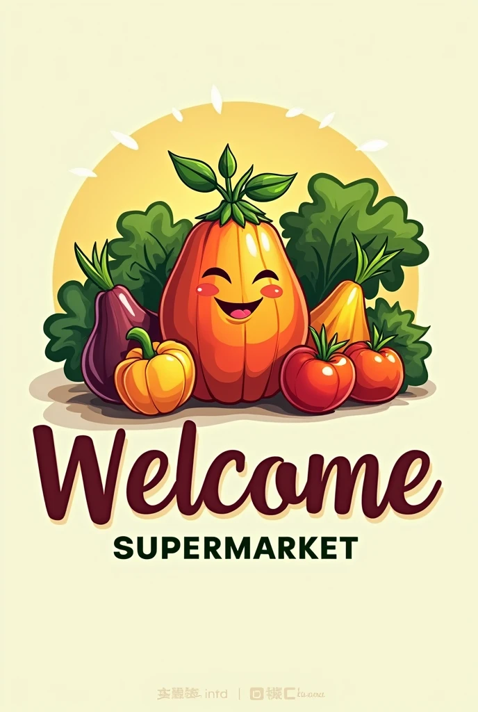 Make me a supermarket logo with fruits and vegetables called SUPERMARKET