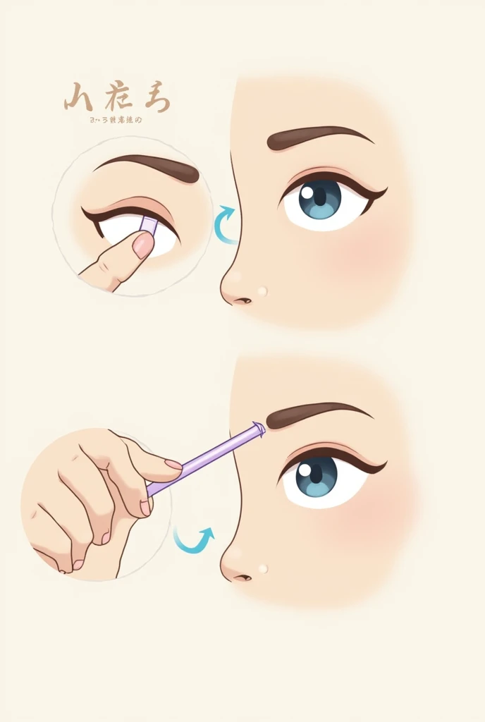 Design an illustration that shows the movement of the eyebrows towards the finger, with arrows or annotations indicating the direction and technique of the exercise.