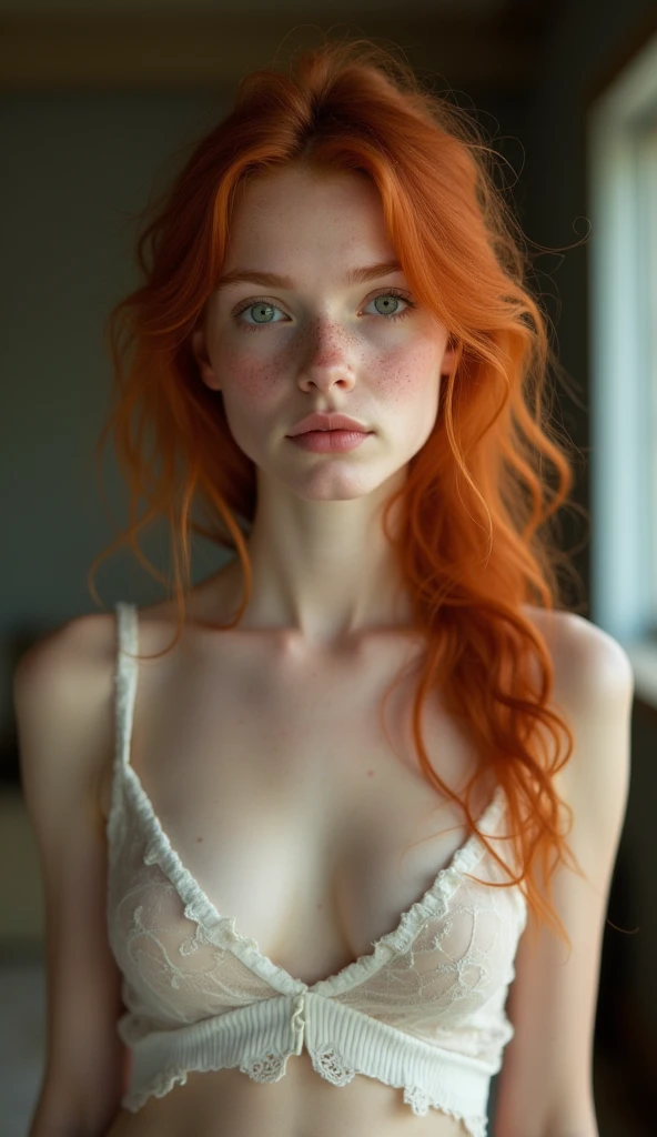 A redhead girl, naked, pale skin, freckles, small breasts (best resolution)