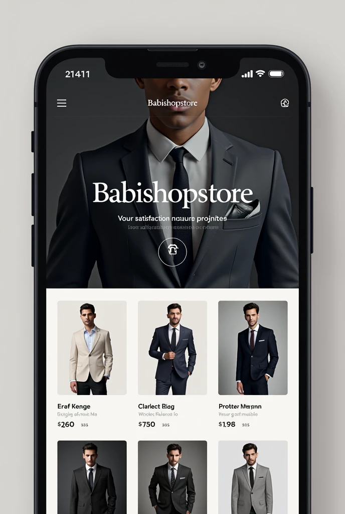 Logo simple "Babishopstore" boutique en ligne de vente de vêtement de marque. En fond du logos des vêtements et accessoires pour hommes incorporer dans le logo. En dessous écrit en petit " votre satisfaction notre priorité "
