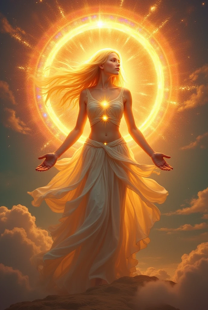 God sun in human form in a ring of rainbow