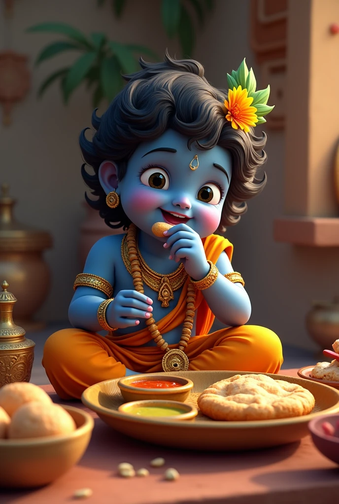 Little krishna in ??? version eating dal bati churma