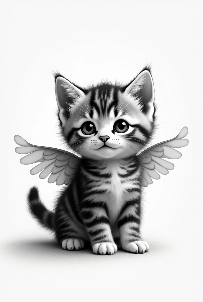 Black and white striped kitten with wings