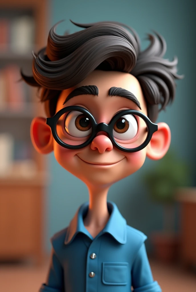 Cartoon character of a man in black glasses and blue shirt, animation character, stylized character, animation style rendering, 3d stylized, Arnold Maya rendering, Stylized 3D rendering, toon render screenshot, 3d character, 3d character, Stylized 3D rendering, 3D character rendering, cartoon character, Personagem de close up, character posing, (Pixar-style) (master part:1.2) (bokeh) (best qualityer) (skin detailed) (detailed texture) (8k) (Argilla) (cinematic lighting) (sharp focus