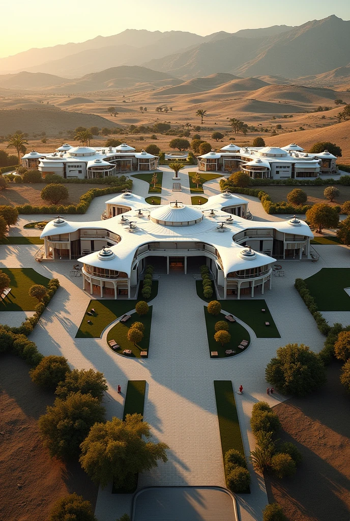 Very nice expensive 450 rooms ranch in California ok I want one that is not squeezed a spread one forming different patterns ok a more advanced one forming letter H with 12 helicopters and many cars
Where are the helicopters