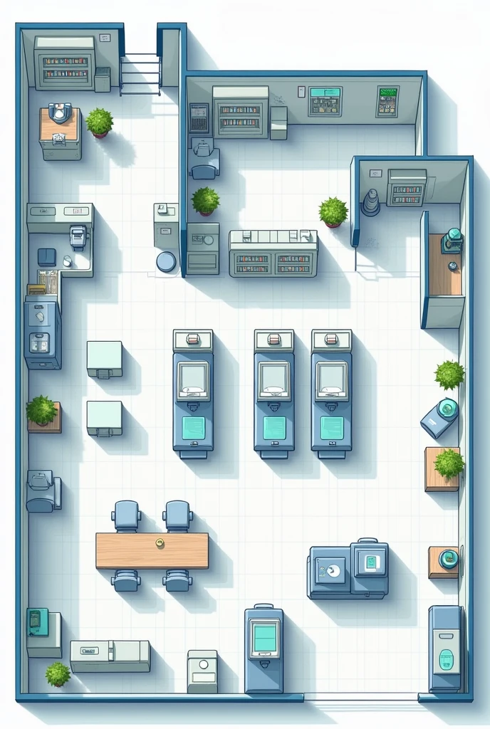 Layout of a compounding pharmacy with the production sector and the administration sector
