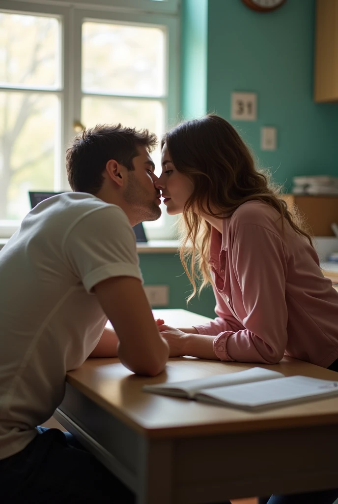 Beautiful female teacher having sex with her male student in the classroom, high quality real pics
