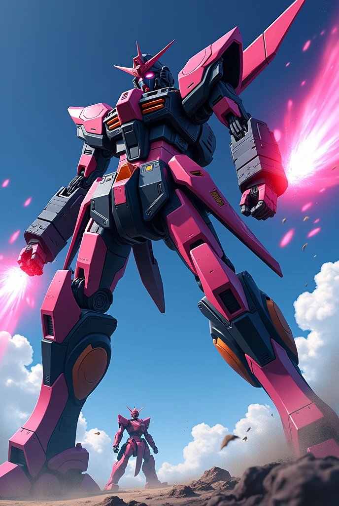 Black, Pink red color, anime, Giant Robot, fluid, Junmin, Beast, Fighting, heroic, Thin legs, Super robot full body image, Fighting with the enemy, Simple Background,universe,