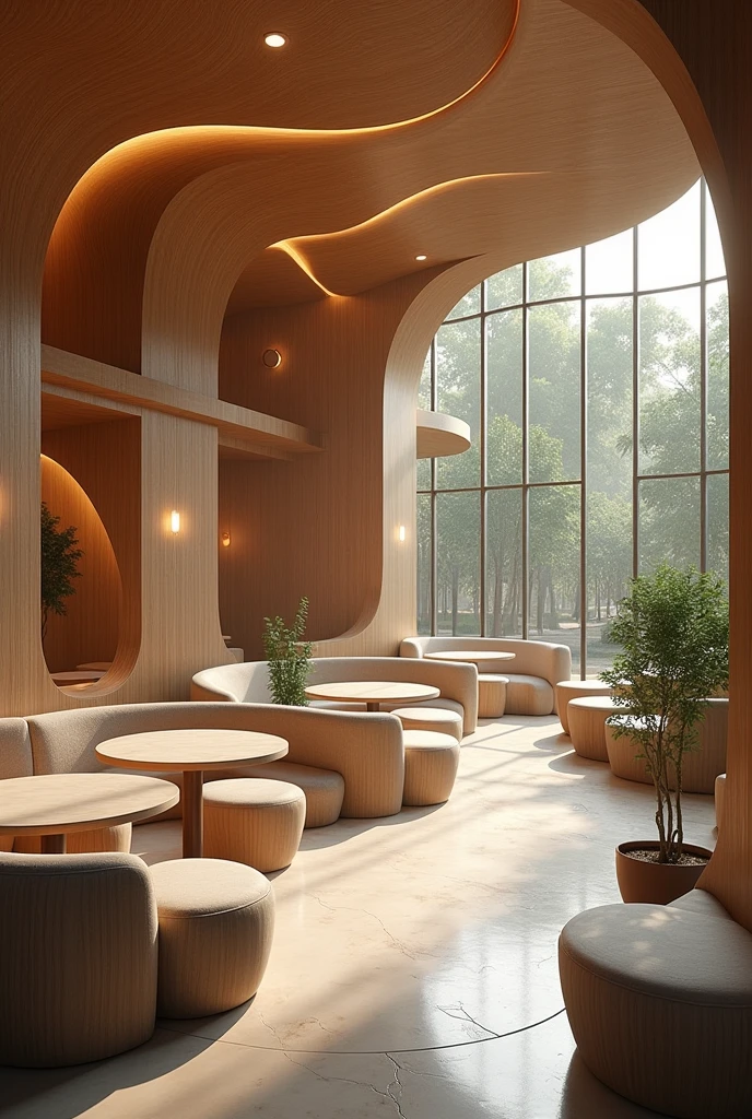 Interior design of a cafe with the concept of fluidity and murmuration
