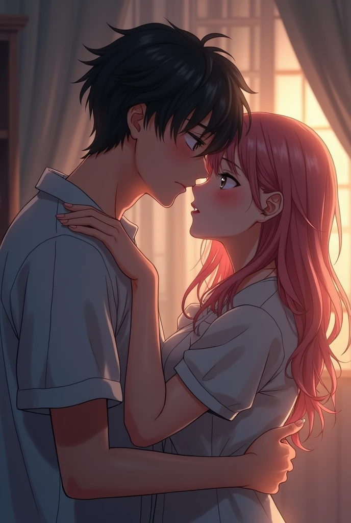 An anime boy kisses his sister with tongue