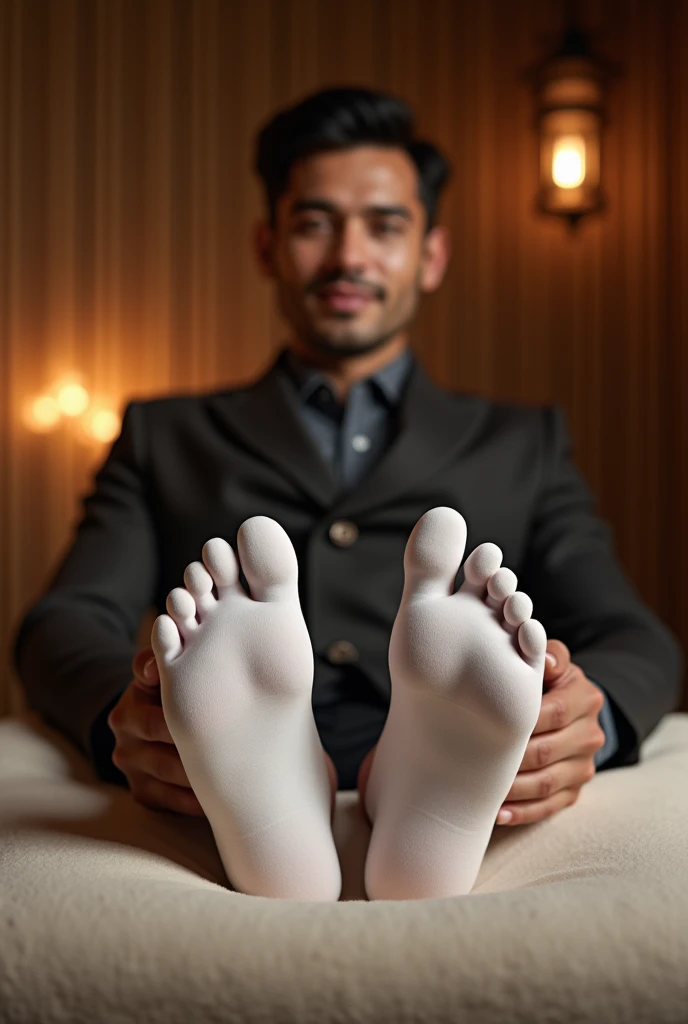 A handsome man from Malaysia in white socks came for a foot massage