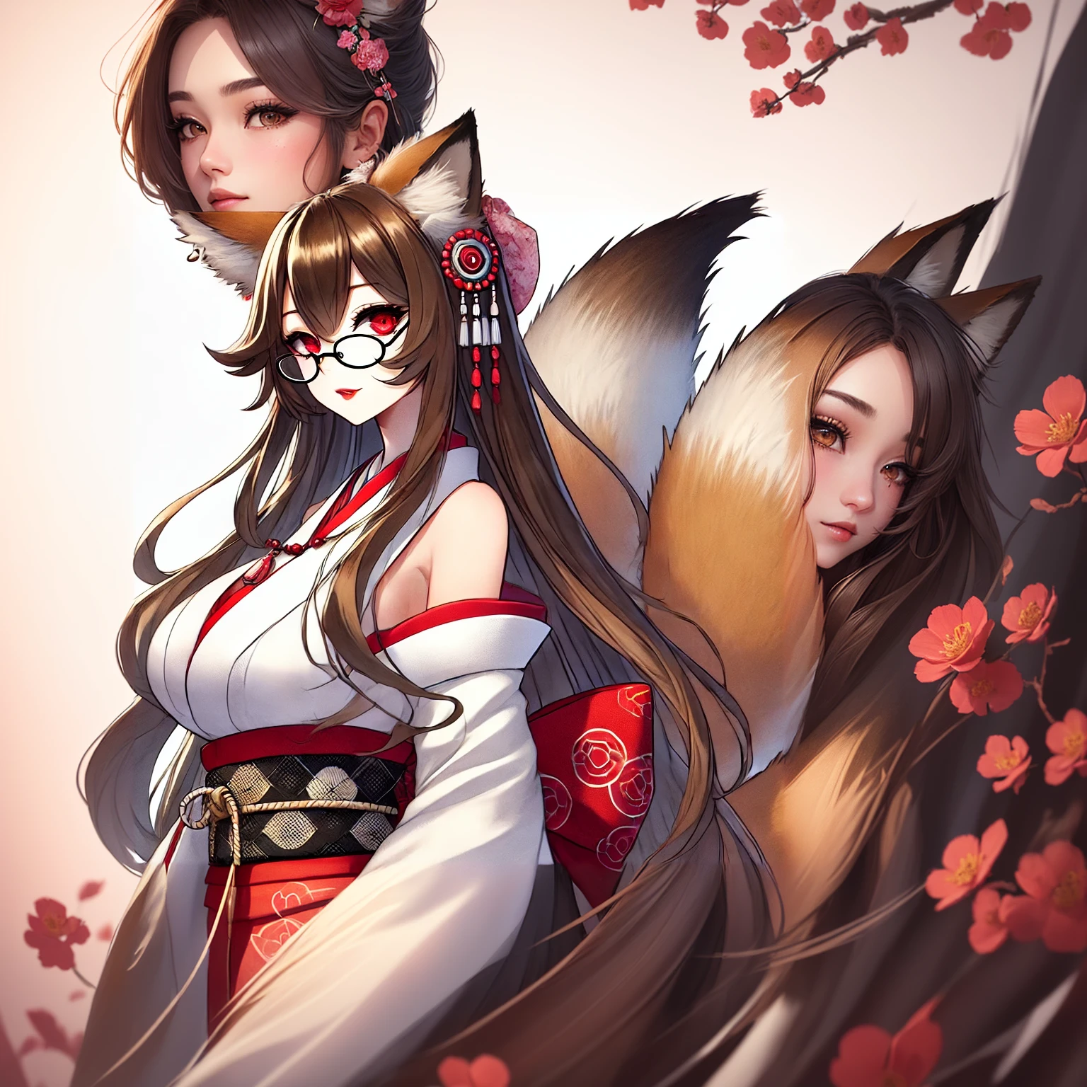 red fox，woman，Nine Tails，masks，Hanfu，chinese paintings，the night，Mature woman，Charming and sexy