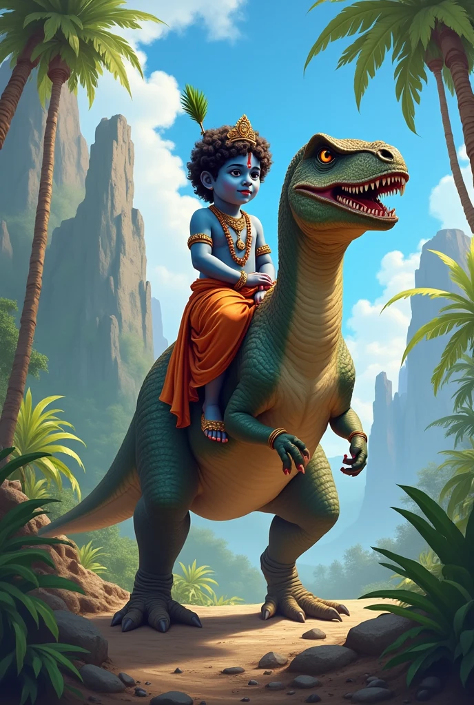 Little krishna on dinosaur 
