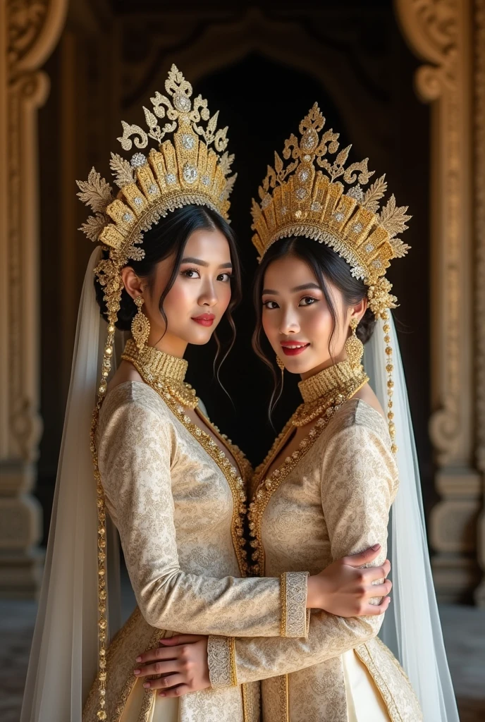 Photo shoot of Central Javanese Indonesian traditional wedding with beautiful models. And at the temple location with unique and luxurious decoration
