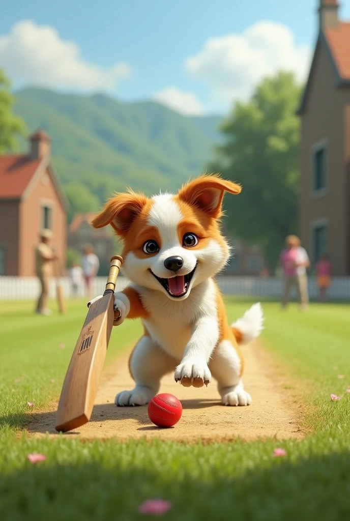 Dog playing cricket