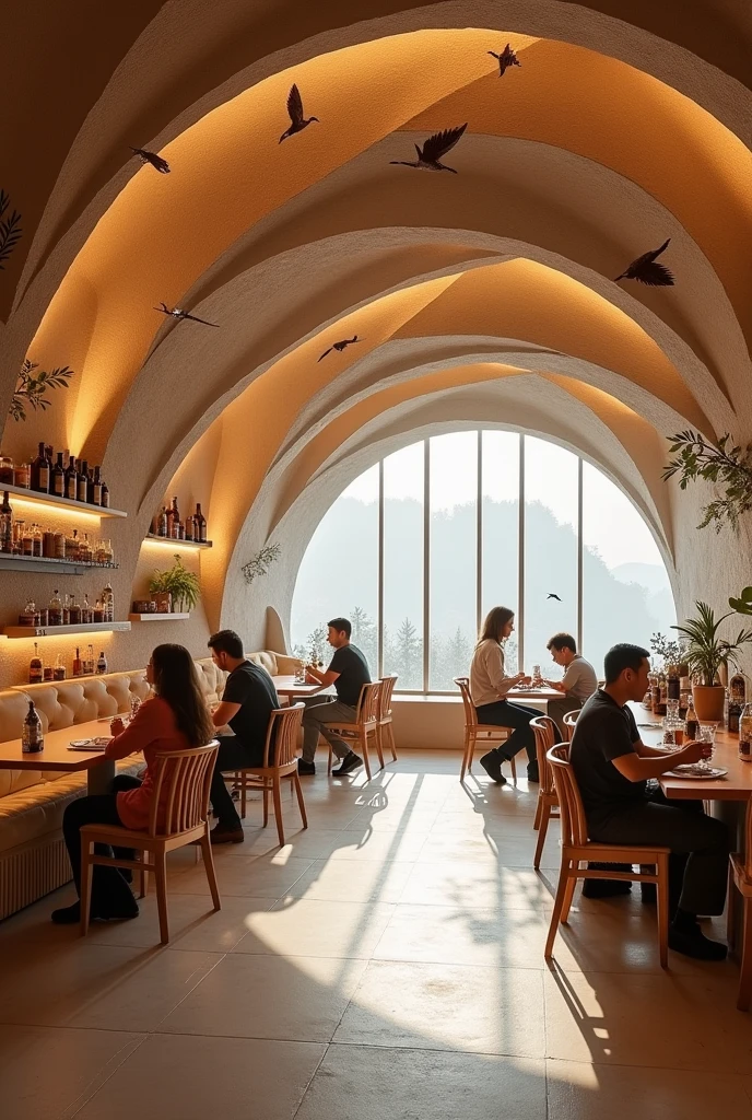 Interior design of a cafe with the concept of murmuration
