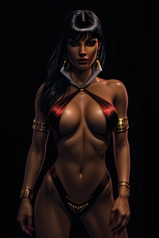 vampirella, extremely sexual pose, 1girl, beautiful detailed eyes, beautiful detailed lips, extremely detailed face and eyes, long eyelashes, skimpy outfit, sultry gaze, dramatic lighting, dark moody atmosphere, cinematic, dramatic shadows, high contrast, chiaroscuro, digital art, concept art, hyperrealistic, 8k, photorealistic, masterpiece, HDR, physically-based rendering, vivid colors, hyper detailed