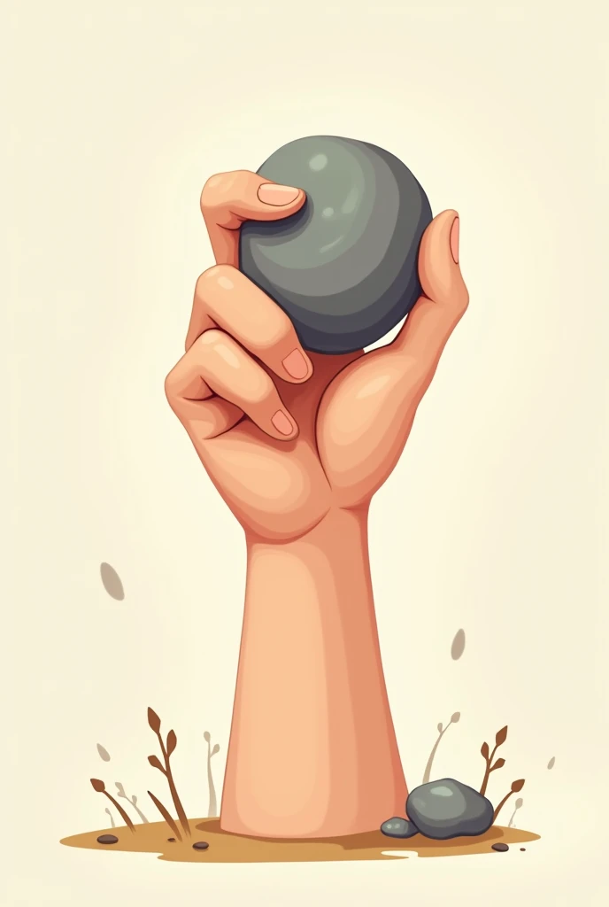 A hand holding a stone ready to throw it cartoon image