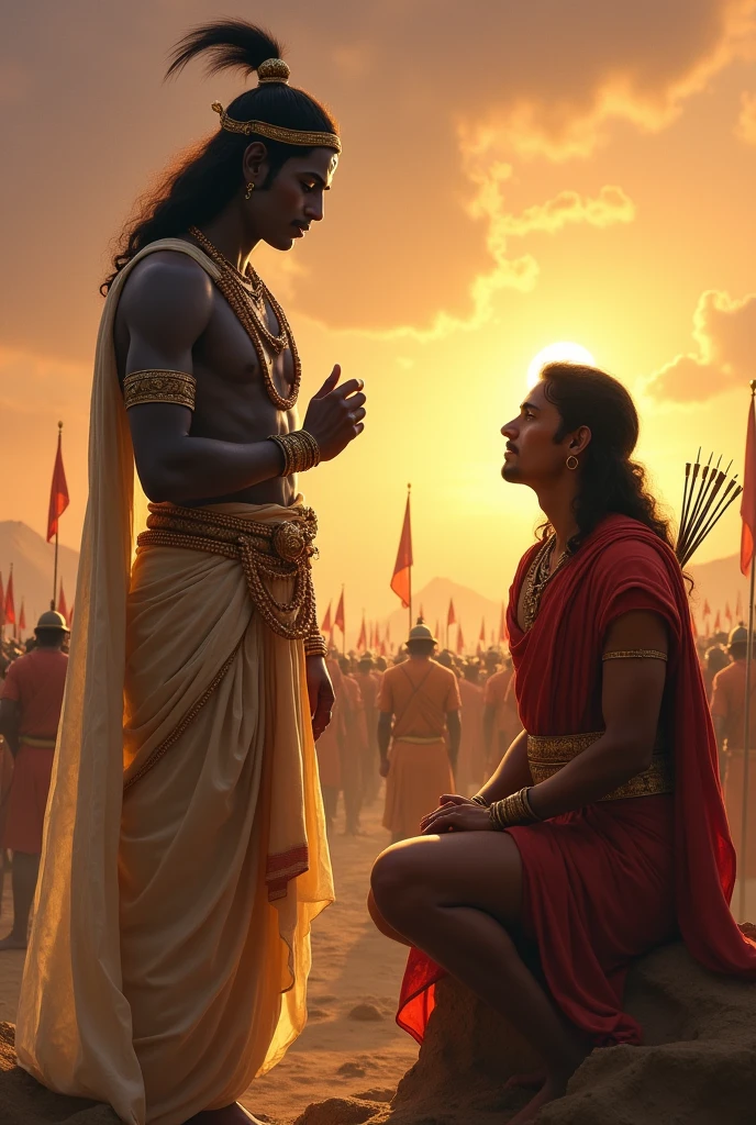 Lord Krishna giving advice to Arjuna from Mahabharat photo