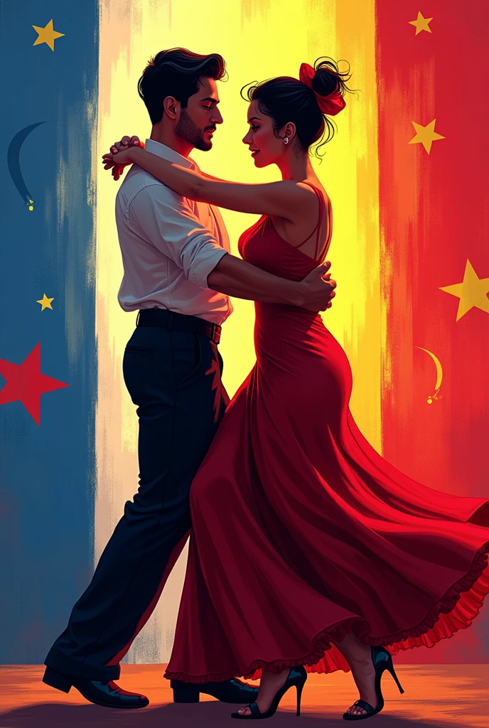 salsa dancing couple with panama flag hugging them