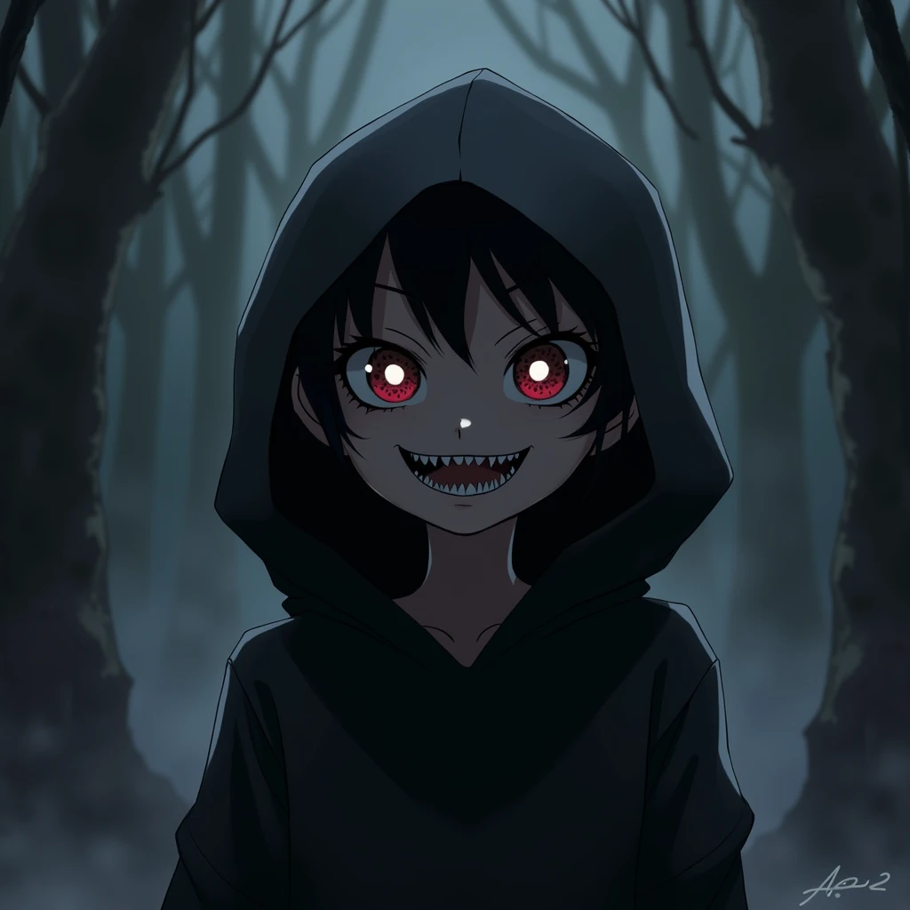 Dark Figure, cute grin, sharp teeth, anime