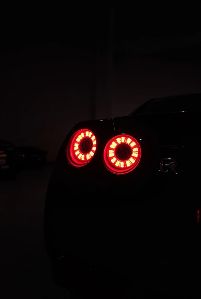 I need 2 wallpapers in first wallpaper Gtr-35 car’s left back light just on and second wallpaper Gtr-45 car’s right back light just on and both wallappers car just back side in black car and black background