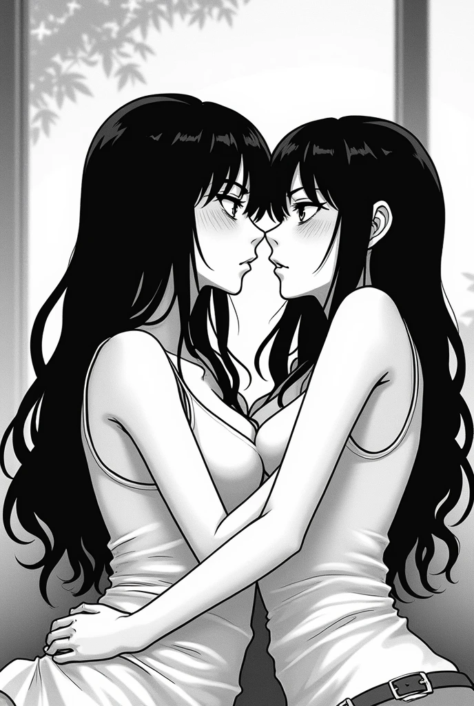  big asses, full tits and buttocks from the back, in the foreground, Black and white vector illustration, suitable for a coloring book, sexy manga, anime  girls in sexy poses coloring pages sleeping on the bed without clothes with huge asses, full breasts and buttocks, one of them touches the other girl's genitals, their chests are bare and the ass is huge raising . vector illustration style