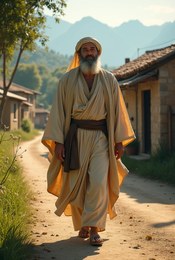 An Islamic dervish father started walking along the village road very happy