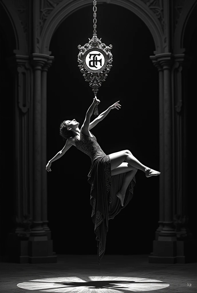 aerial dance girl heraldic symbol on medieval stock vector using black as the background color and white