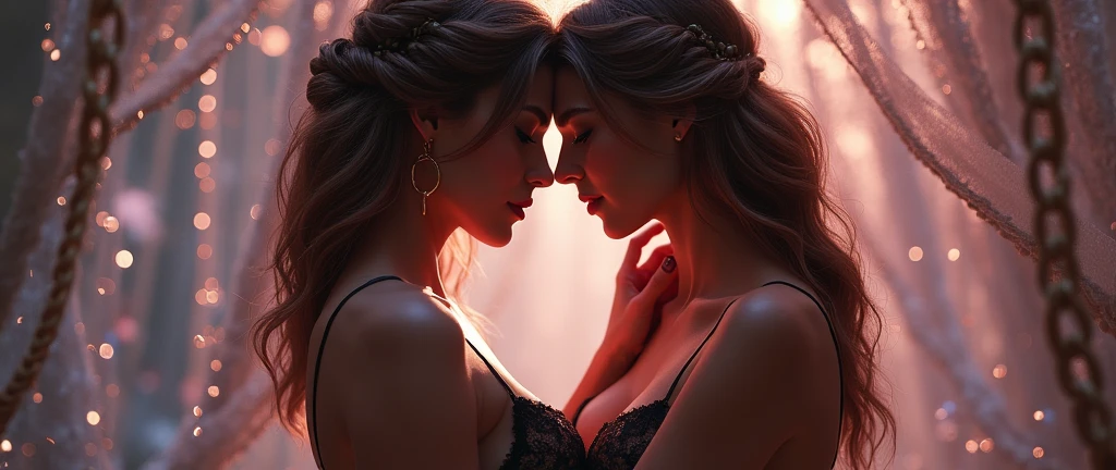 Create a sensual banner for a server called "Saphic BDSM" and put it's name on the middle. Add references about woman x woman relationship but keep the name in emphasis