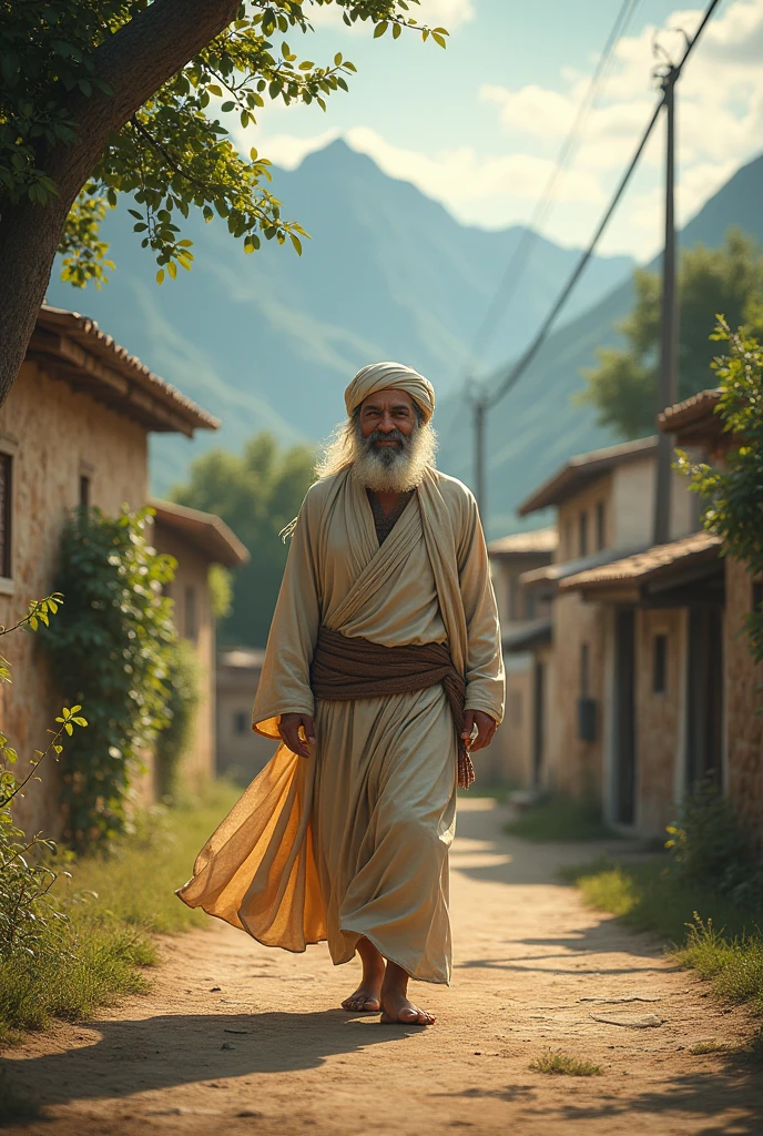 An Islamic dervish father started walking along the village road very happy