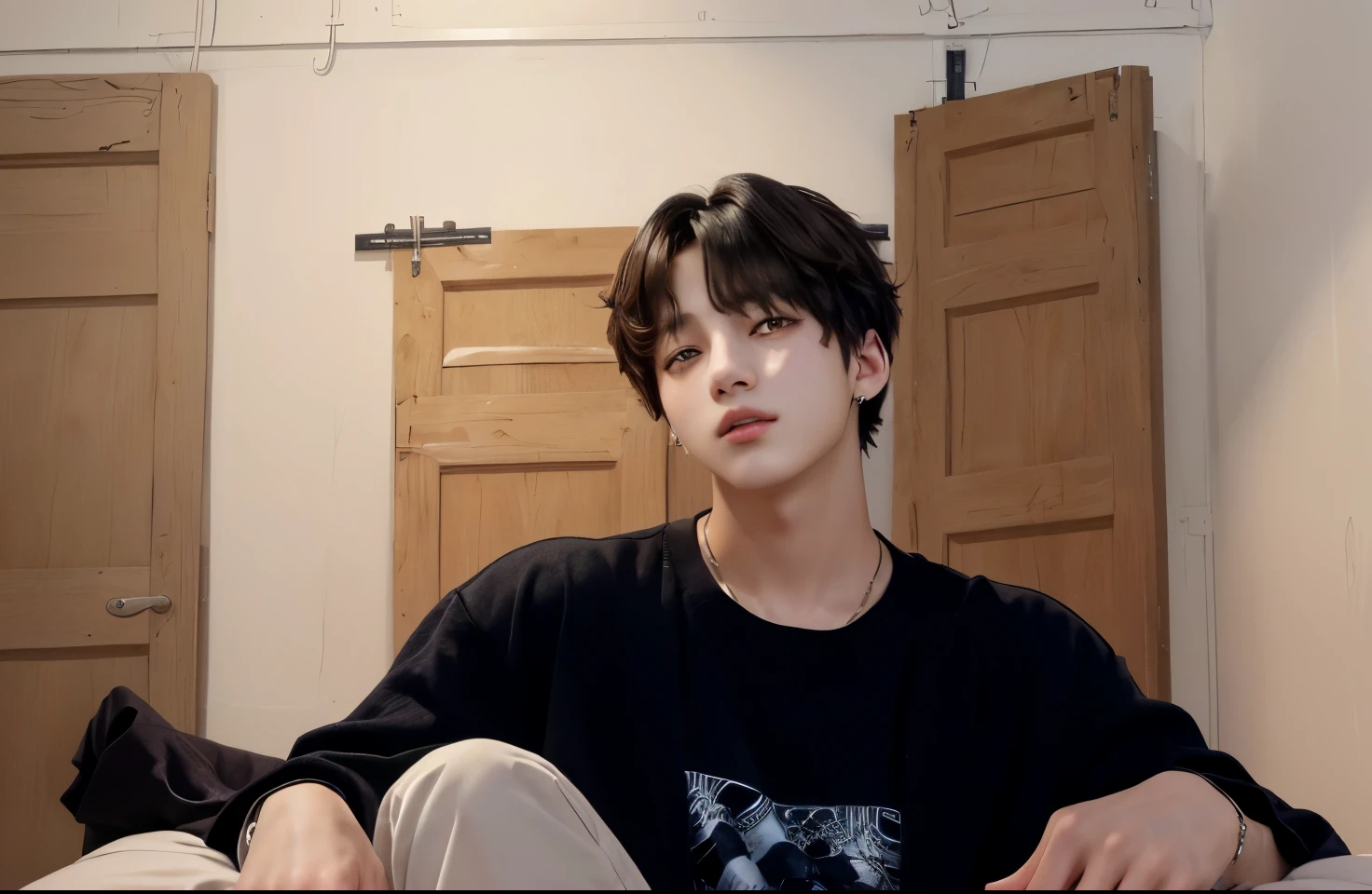 Young man, medium long, jungkook, Jeon Jungkook BTS, BTS, jungkook, Jung Kook, necessary, High resolution, anatomically correct, black hair,