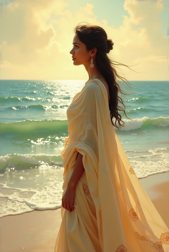 Show ek ladki samandar ke paas khadi ho in Painting