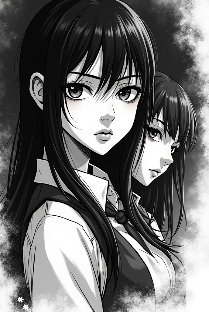 Create a black and white panel manga style image by Faye Malisorn, the main actress of Blank the series with Yoko apasraa