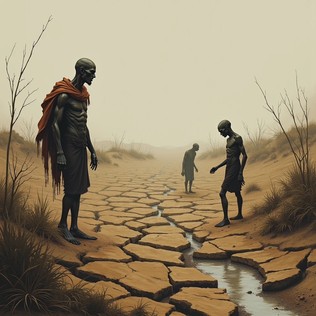 a place where there is drought and famine without rain