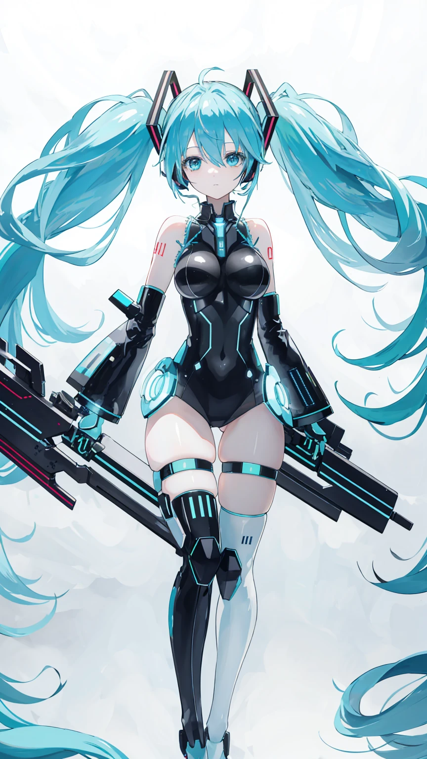 Hatsune Miku Vocaloid, Twin tails, Bright Blue Eyes, Light blue hair, Pichi Pichi body suit, cyber punk, Ultimate Physical Beauty, Beautiful Eyes, Big Breasts, 8k CG, Highest quality, Best image quality,