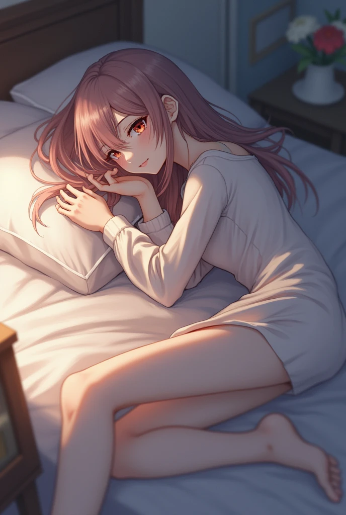 Girl lying in profile on a bed
