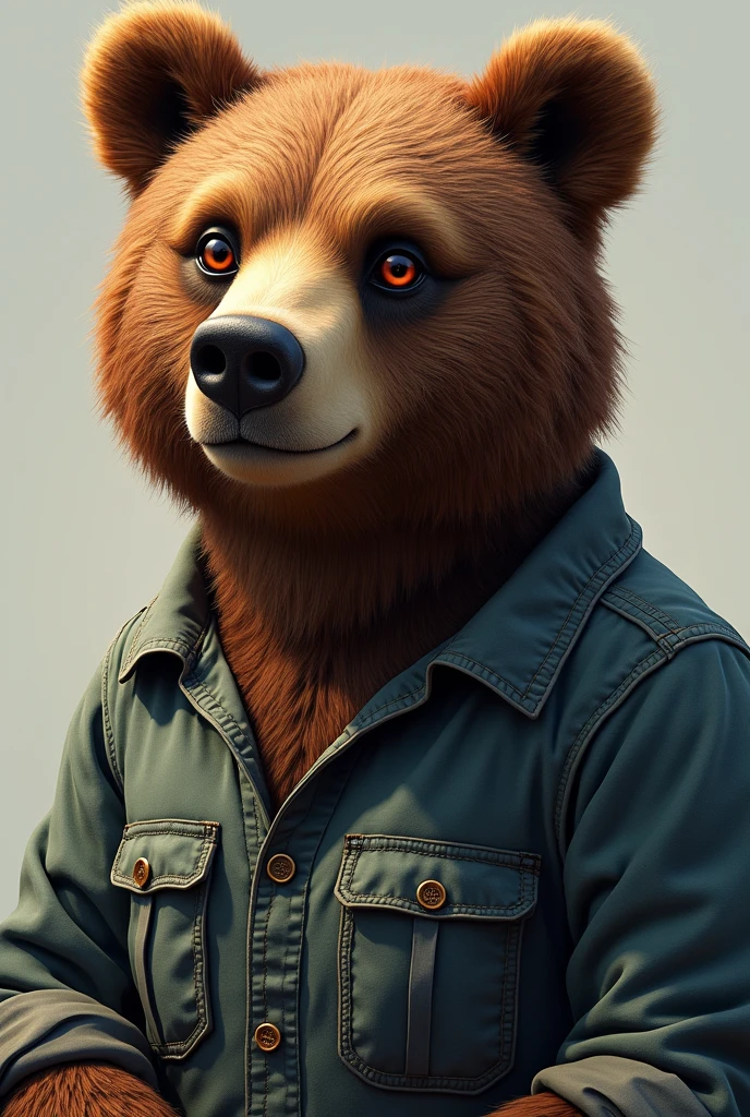 masterpiece, Highest quality, Very detailed, High resolution, An expensive solution, High resolution, Very detailed CG, Beautiful details, depth, Fine texture, Super Fine, Total concentration, Handsome Bear, Smart, nice, Higuma, short fur, Brown fur, Beautiful attention to detail, Crimson Eyes, Casual work shirt, Roll up your sleeves