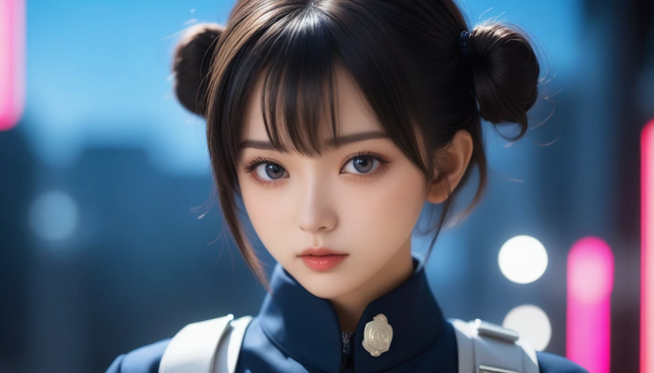 8k, Ultra-high resolution, Highest quality, masterpiece, 三分割法によるphotograph,Surreal, photograph, 1 , (:1.3), cute, cute顔, 細部までBeautiful Eyes, 細かくdetailedに,masterpiece,One Girl:1.2,Japanese women,Policewoman,upper body,glaring,Black short hair,Space buns,ID photo,(Police officer of the future:1.3),cyber punk,Future City,white collar,((Fusion of humans and androids)),((Fusion of humans and androids))(Beautiful attention to detail),Subtle details, detailedな顔,anger,Attractive eyes,(ポートレートphotograph:1.4),(Photorealistic images:1.4),Fantasy art,(Beautiful Face:1.4),美しくAttractive eyes、Beautiful Eyes,Silver residue,(Tight waist:1.4)、(Beautiful with perfect body proportions:1.4),Pink Lips,profile,(((Ideal body type))),A-cup small breasts :2,、Portraiture:2、Perfect Anatomy、鮮明なdetailed、detailed,Fashion magazine cover,Thin lips,完璧でBeautiful Face ,完璧でcute顔, Skin with attention to detail, Perfect limbs、Narrow waist,Surreal,Light and shadow,spotlight