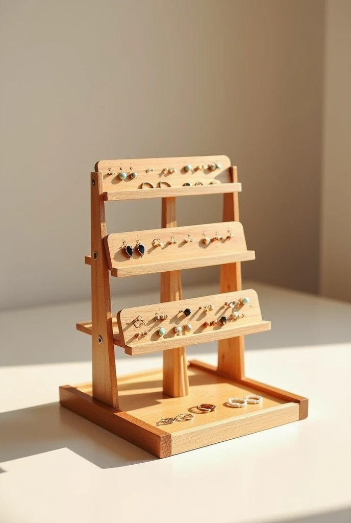 You can create a three-tiered wooden jewelry display, and have samples of earrings