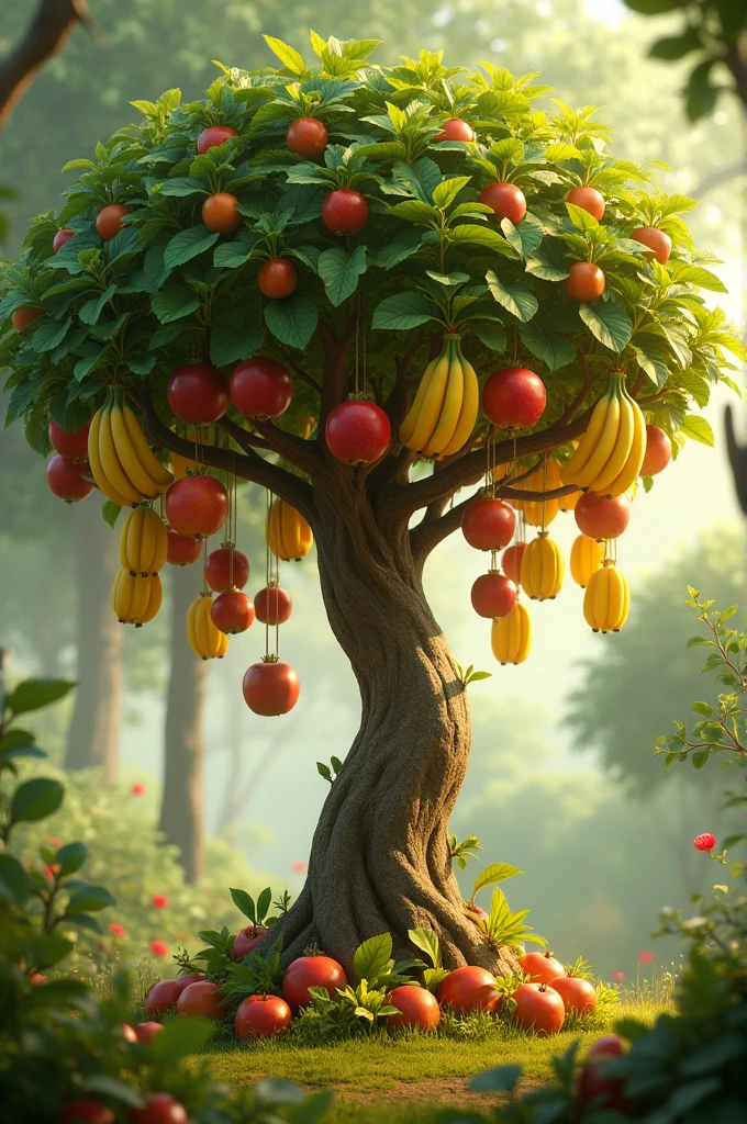 A tree that bears bananas and apples