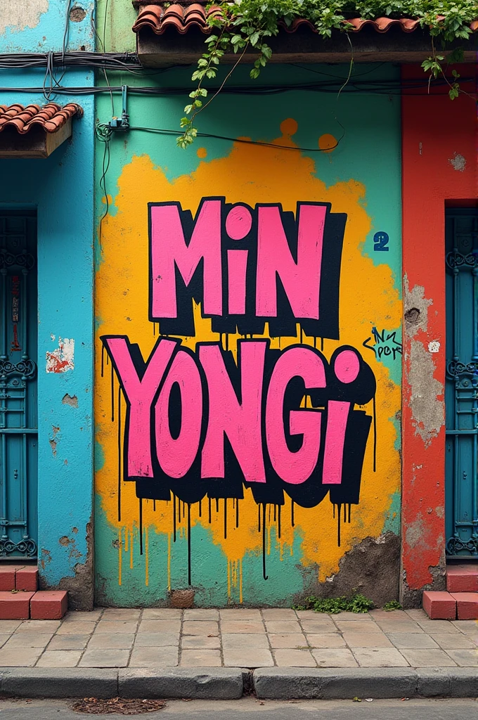 Wall on a Brazilian street with graffiti saying 'we love you Min Yoongi'.