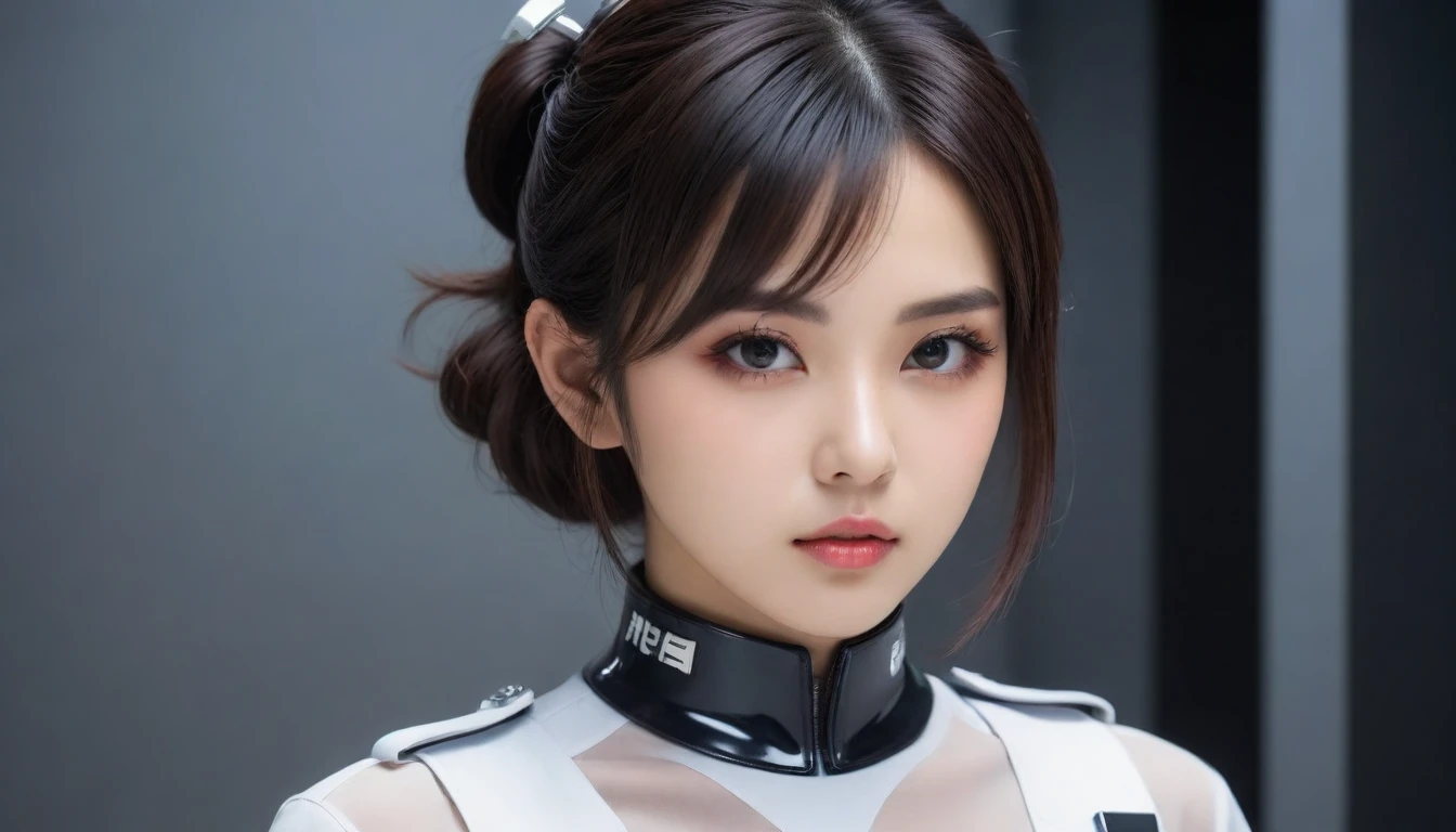 8k, Ultra-high resolution, Highest quality, masterpiece, 三分割法によるphotograph,Surreal, photograph, 1 , (:1.3), cute, cute顔, 細部までBeautiful Eyes, 細かくdetailedに,masterpiece,One Girl:1.2,Japanese women,Policewoman,upper body,glaring,Black short hair,Space buns,ID photo,(Police officer of the future:1.3),cyber punk,Future City,white collar,((Fusion of humans and androids)),((Fusion of humans and androids))(Beautiful attention to detail),Subtle details, detailedな顔,anger,Attractive eyes,(ポートレートphotograph:1.4),(Photorealistic images:1.4),Fantasy art,(Beautiful Face:1.4),美しくAttractive eyes、Beautiful Eyes,Silver residue,(Tight waist:1.4)、(Beautiful with perfect body proportions:1.4),Pink Lips,profile,(((Ideal body type))),A-cup small breasts :2,、Portraiture:2、Perfect Anatomy、鮮明なdetailed、detailed,Fashion magazine cover,Thin lips,完璧でBeautiful Face ,完璧でcute顔, Skin with attention to detail, Perfect limbs、Narrow waist,Surreal,Light and shadow,spotlight