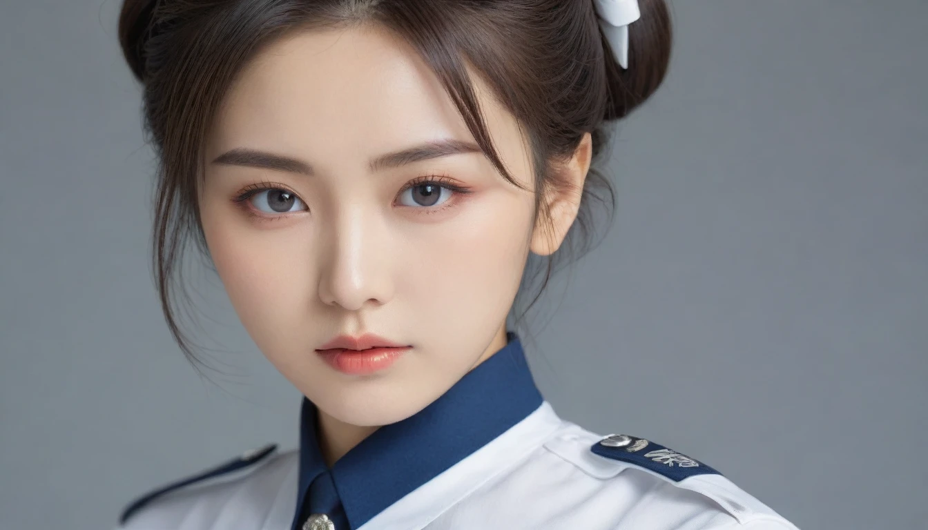 8k, Ultra-high resolution, Highest quality, masterpiece, 三分割法によるphotograph,Surreal, photograph, 1 , (:1.3), cute, cute顔, 細部までBeautiful Eyes, 細かくdetailedに,masterpiece,One Girl:1.2,Japanese women,Policewoman,upper body,glaring,Black short hair,Space buns,ID photo,(Police officer of the future:1.3),cyber punk,Future City,white collar,((Fusion of humans and androids)),((Fusion of humans and androids))(Beautiful attention to detail),Subtle details, detailedな顔,anger,Attractive eyes,(ポートレートphotograph:1.4),(Photorealistic images:1.4),Fantasy art,(Beautiful Face:1.4),美しくAttractive eyes、Beautiful Eyes,Silver residue,(Tight waist:1.4)、(Beautiful with perfect body proportions:1.4),Pink Lips,profile,(((Ideal body type))),A-cup small breasts :2,、Portraiture:2、Perfect Anatomy、鮮明なdetailed、detailed,Fashion magazine cover,Thin lips,完璧でBeautiful Face ,完璧でcute顔, Skin with attention to detail, Perfect limbs、Narrow waist,Surreal,Light and shadow,spotlight