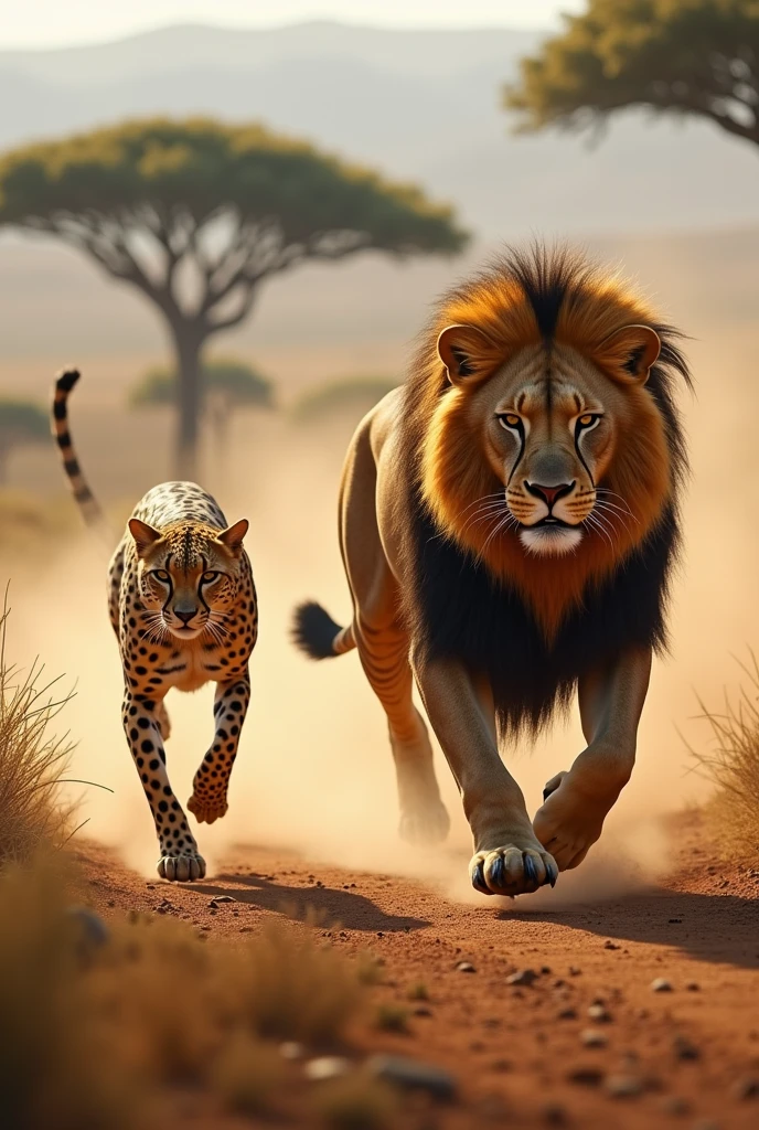 Lion hunts cheetah
