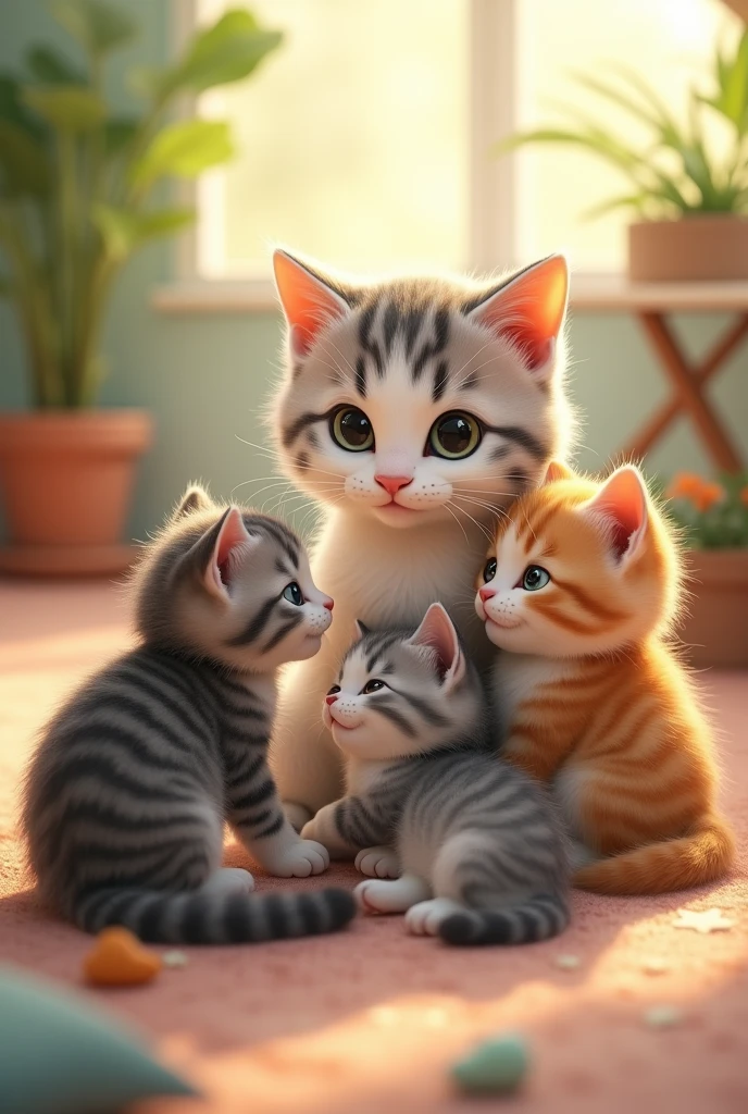 Ibu kucing sama ayanh kucing lagi pose imut ber sama anak anaknya