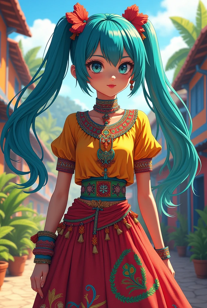 Create Hatsune Miku with Nicaraguan clothing 