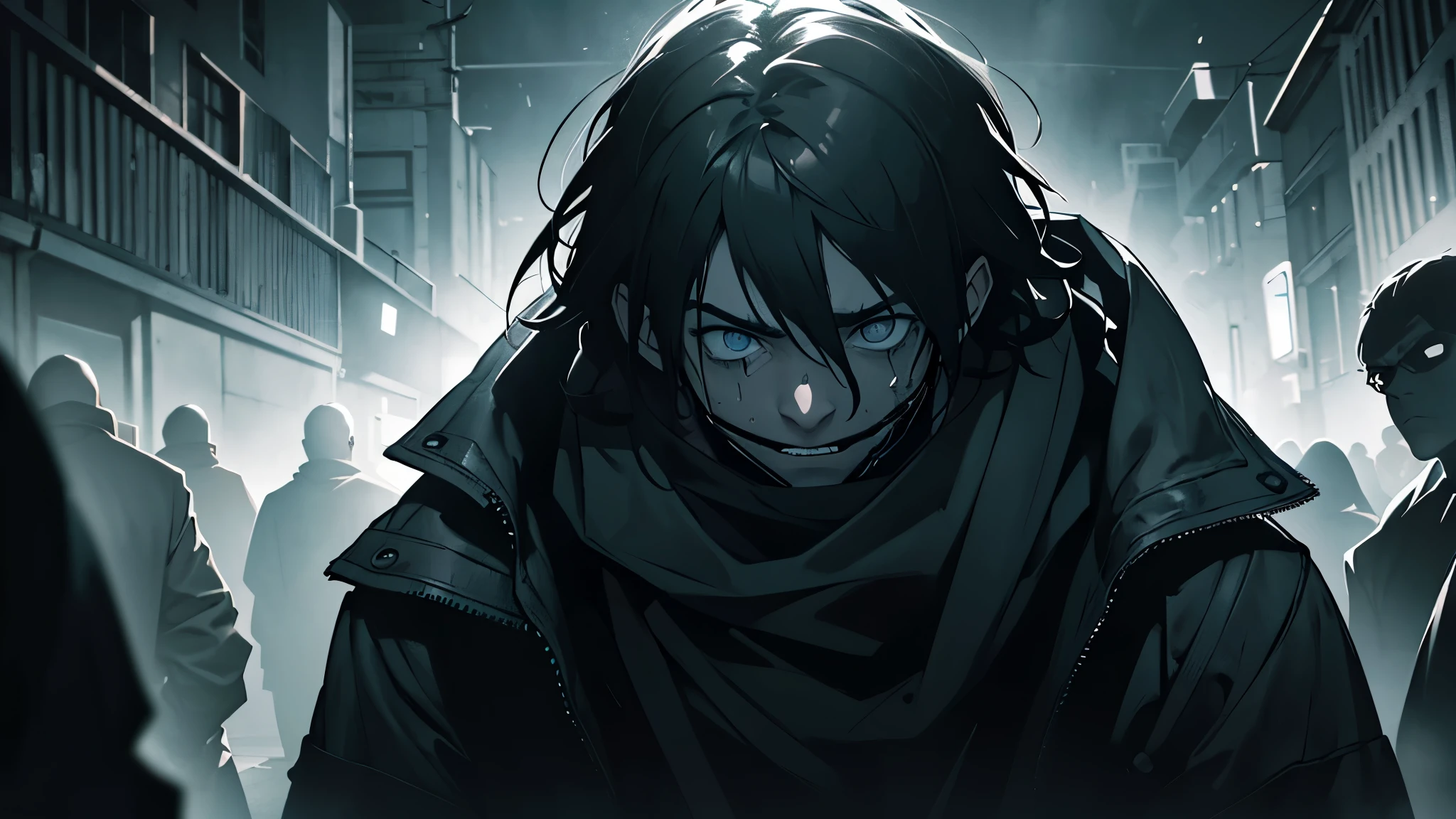 a man with highlighted fear, expression of despair, eyes wide, mouth taped shut, feeling of panic and suffocation, holding the head, crowd around without their mouths covered, (best quality,4k,8k,highres,masterpiece:1.2),ultra-detailed,(,, dramatic lighting, chiaroscuro, cinematic, dark moody atmosphere, high contrast, gritty, intense emotion, psychological horror