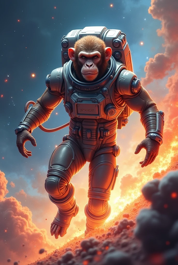 Strong astronaut monkey with flames