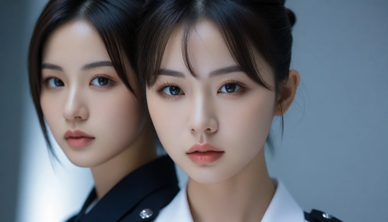 8k, Ultra-high resolution, Highest quality, masterpiece, 三分割法によるphotograph,Surreal, photograph, 1 , (:1.3), cute, cute顔, 細部までBeautiful Eyes, 細かくdetailedに,masterpiece,One Girl:1.2,Japanese women,Policewoman,upper body,glaring,Black short hair,Space buns,ID photo,(Police officer of the future:1.3),cyber punk,Future City,white collar,((Fusion of humans and androids)),((Fusion of humans and androids))(Beautiful attention to detail),Subtle details, detailedな顔,anger,Attractive eyes,(ポートレートphotograph:1.4),(Photorealistic images:1.4),Fantasy art,(Beautiful Face:1.4),美しくAttractive eyes、Beautiful Eyes,Silver residue,(Tight waist:1.4)、(Beautiful with perfect body proportions:1.4),Pink Lips,profile,(((Ideal body type))),A-cup small breasts :2,、Portraiture:2、Perfect Anatomy、鮮明なdetailed、detailed,Fashion magazine cover,Thin lips,完璧でBeautiful Face ,完璧でcute顔, Skin with attention to detail, Perfect limbs、Narrow waist,Surreal,Light and shadow,spotlight